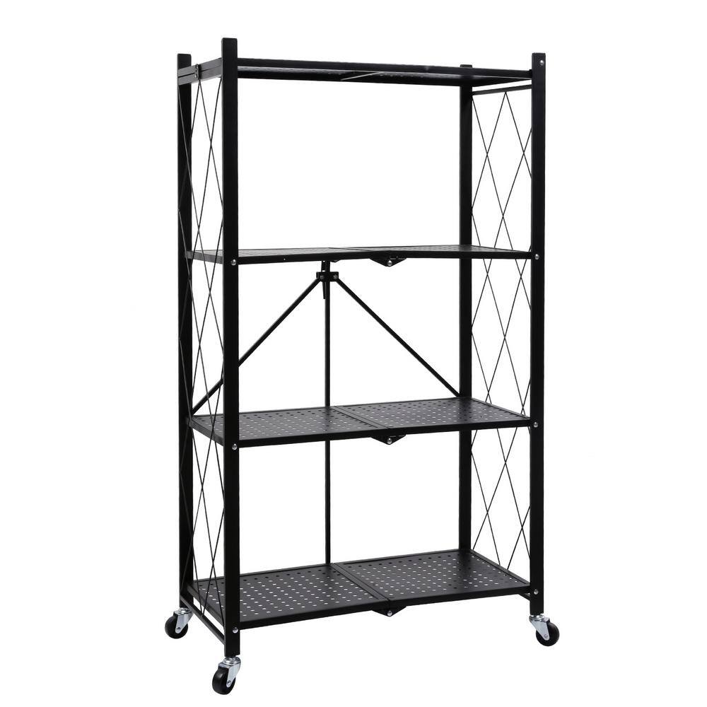 Tileon Black Heavy Duty Foldable Metal Pantry Organizer with Wheels AYBSZHD1220 The Home Depot