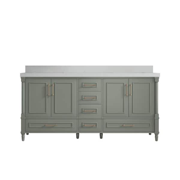 Willow Collections Hudson 72 in. W x 22 in. D x 36 in. H Double Sink Bath Vanity in Evergreen with 2 in. Carrara Quartz Top