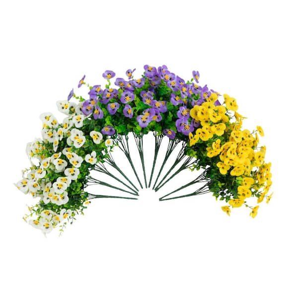 13 in. Assorted UV Resistant Artificial Pansy Bush (Indoor/Outdoor)-Set of 12