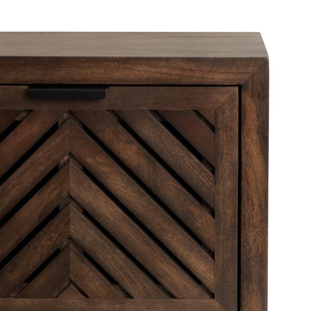 Natural Mango Wood Floating Side Table with Slatted Door