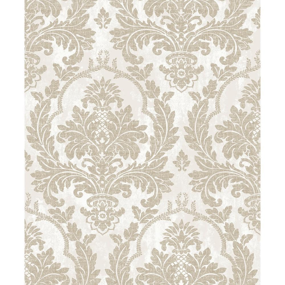 Large Damask Cream/Brown Metallic Finish Vinyl on Non-woven Non-Pasted Wall