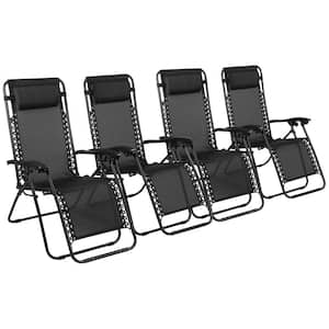 Black Zero Gravity Metal Sling Outdoor Lounge Chair (Set of 4)