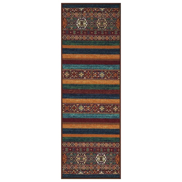 Ottomanson Ottohome Collection Non-Slip Rubberback Striped 2x5 Indoor Runner Rug, 1 ft. 8 in. x 4 ft. 11 in., Multicolor