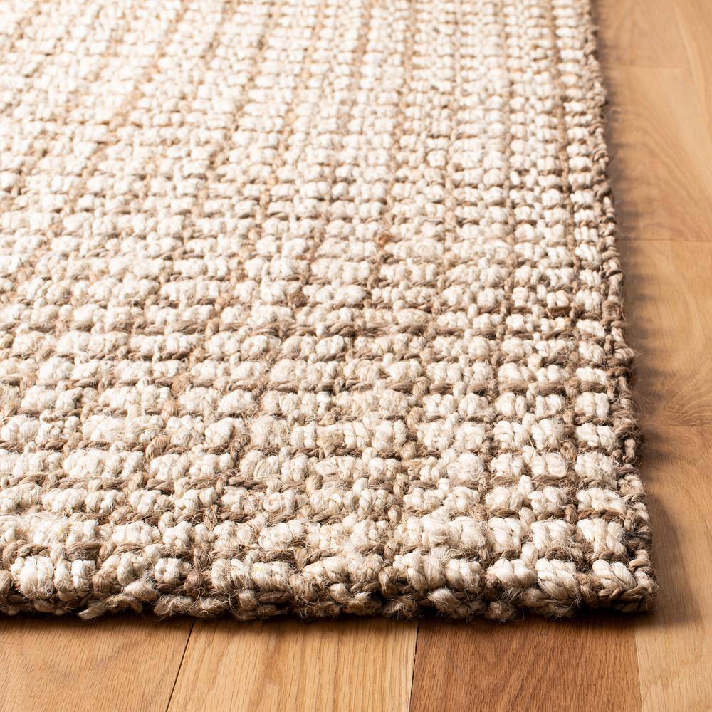Ivory and Natural Jute Square Hand-Woven Area Rug