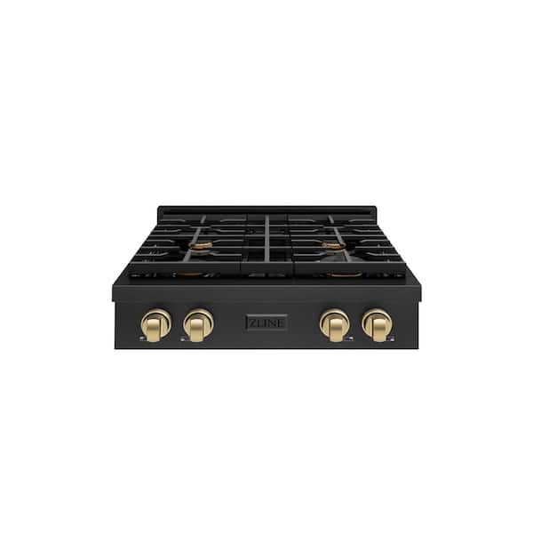 ZLINE Kitchen and Bath Autograph Edition Paramount 30 in. 4-Burner Porcelain Cooktop in Black Stainless Steel with Champagne Bronze Accents