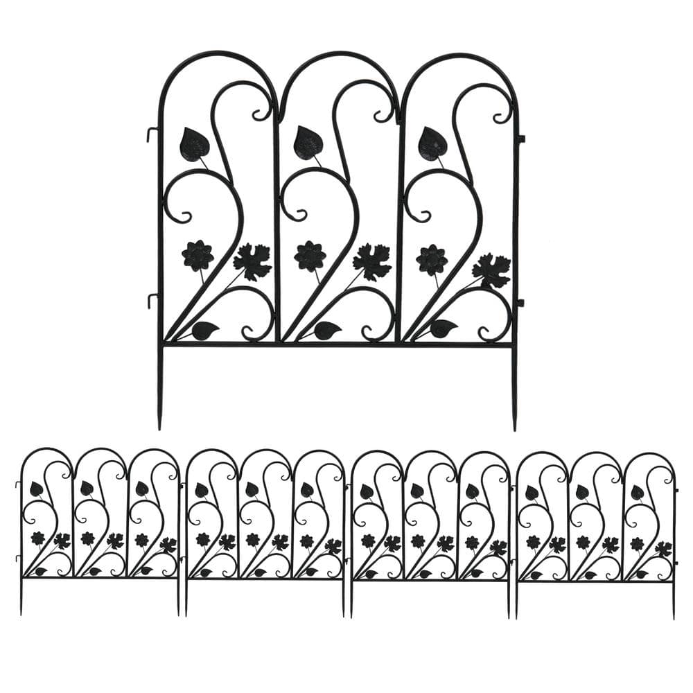 24 in. Metal Garden Fence Decorative Black Fencing Panels for Yard Landscap
