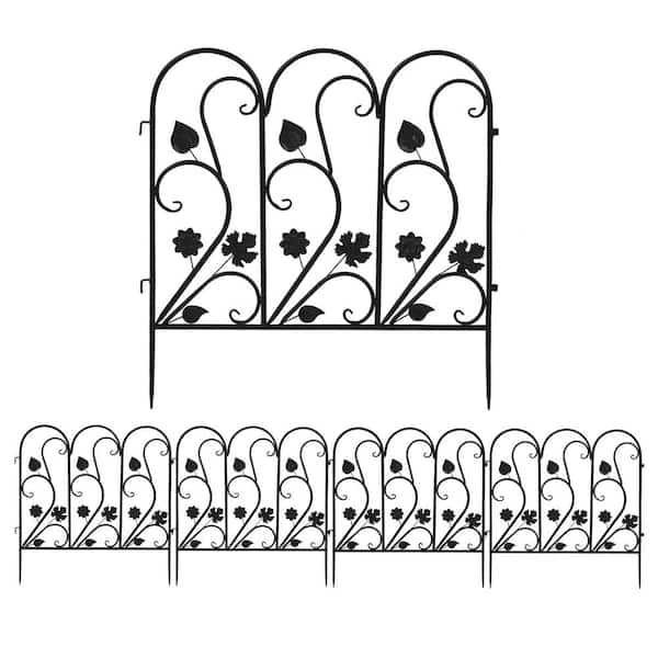 AESOME 24 in. Metal Garden Fence Decorative Black Fencing Panels for Yard Landscape Patio Lawn Decor (5-Packs)