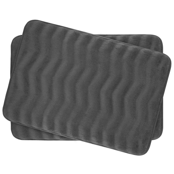 BounceComfort Waves Dark Gray 17 in. x 24 in. Memory Foam 2-Piece Bath Mat Set