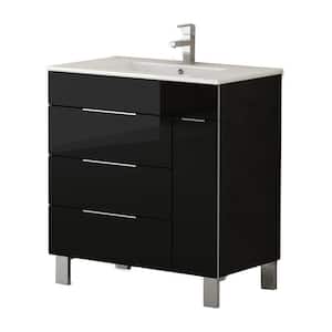 Geminis 28 in. W x 18 in. D x 34 in. H Bathroom Vanity in Black with White Porcelain Top with White Sink