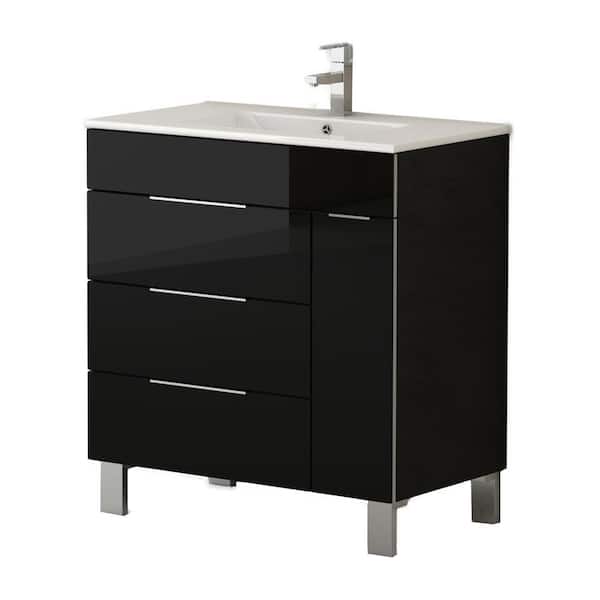 Eviva Geminis 28 in. Single Sink Black Bath Vanity with White Porcelain Top (Assembled)
