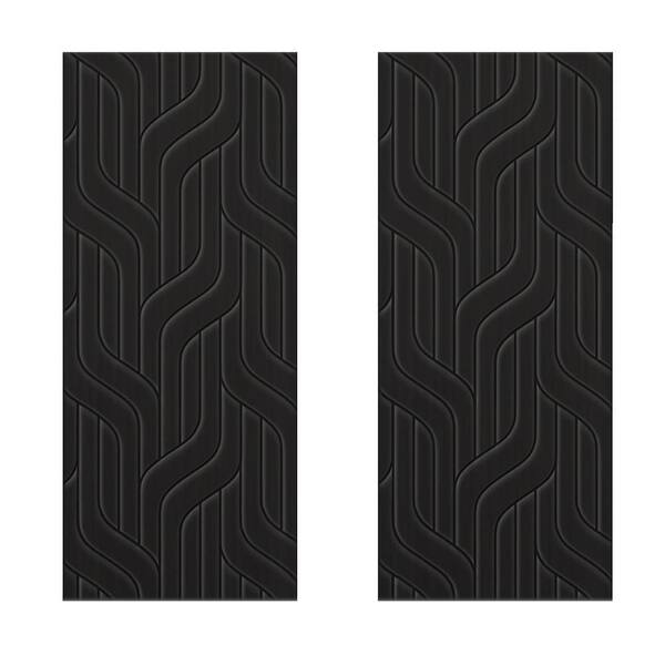 CALHOME 84 in. x 80 in. Hollow Core Black Painted Composite MDF Interior Double Closet Sliding Doors