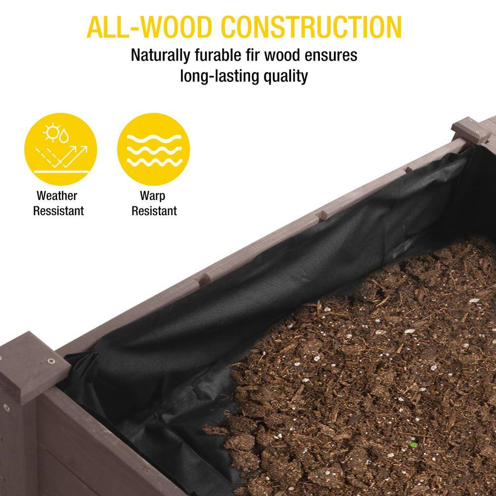 Brown Wooden Raised Garden Bed with Storage Shelf