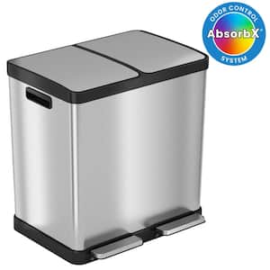 SoftStep 16 Gal. Stainless Steel Step Trash Can and Recycle Bin Combo Unit with Removable Inner Bins for Kitchen, Office