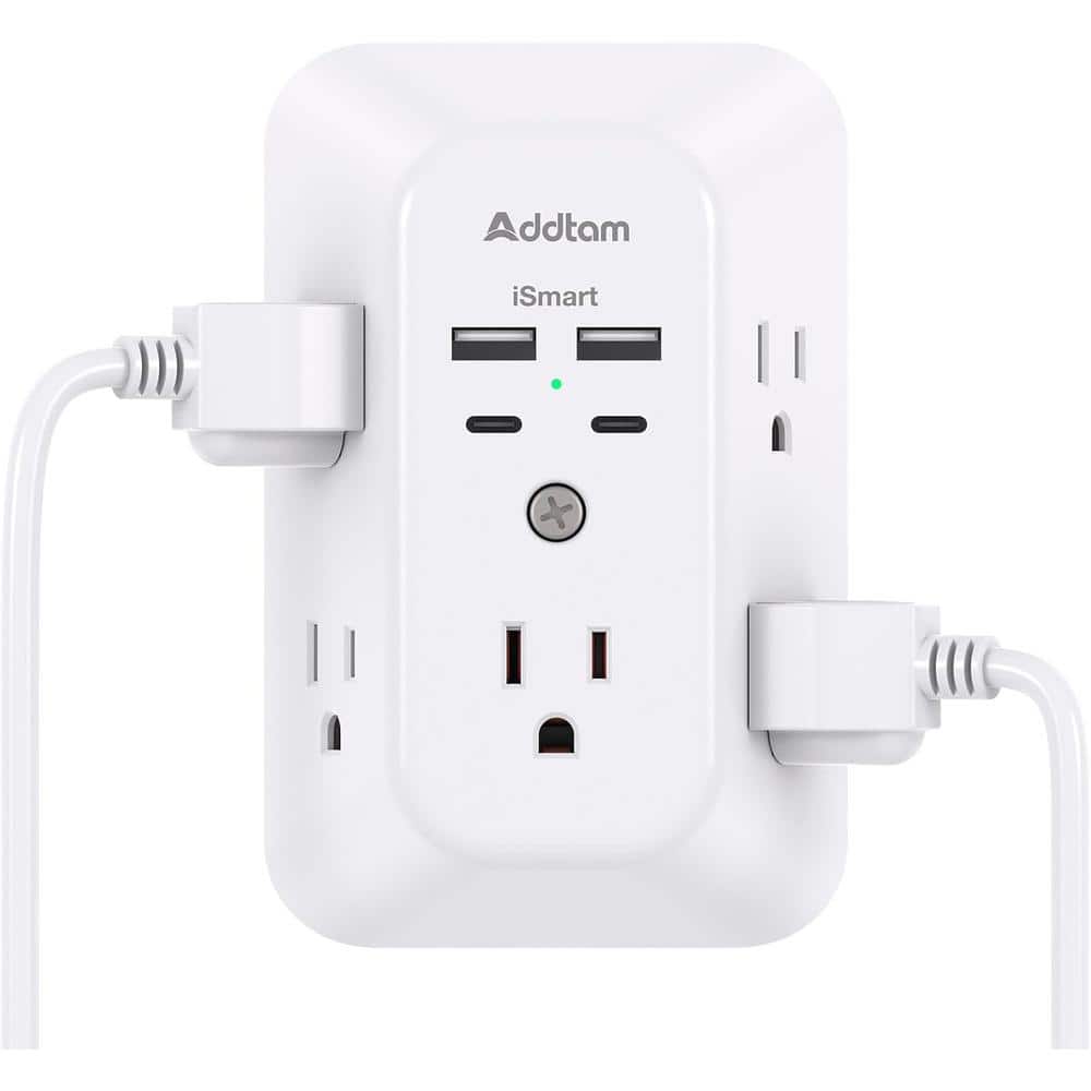 5-Outlet Wall Surge Protector Outlet Extender with 4-USB Wall Port in White