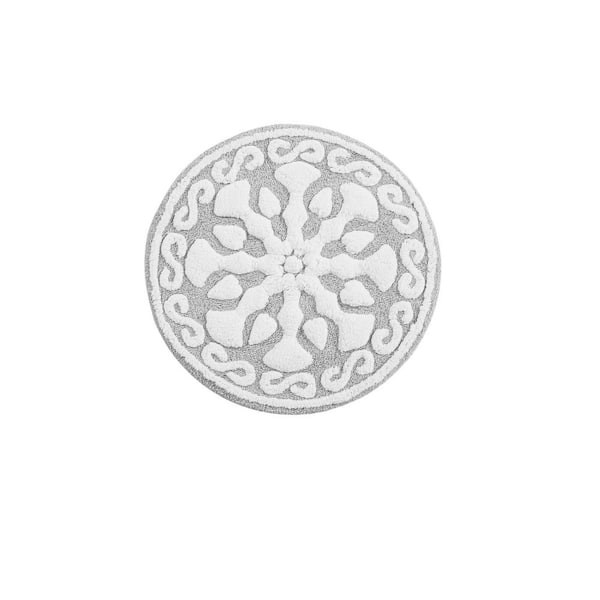 Medallion 2 ft. Round Cotton Tufted Washable Area Bath Rug -White Area Rug