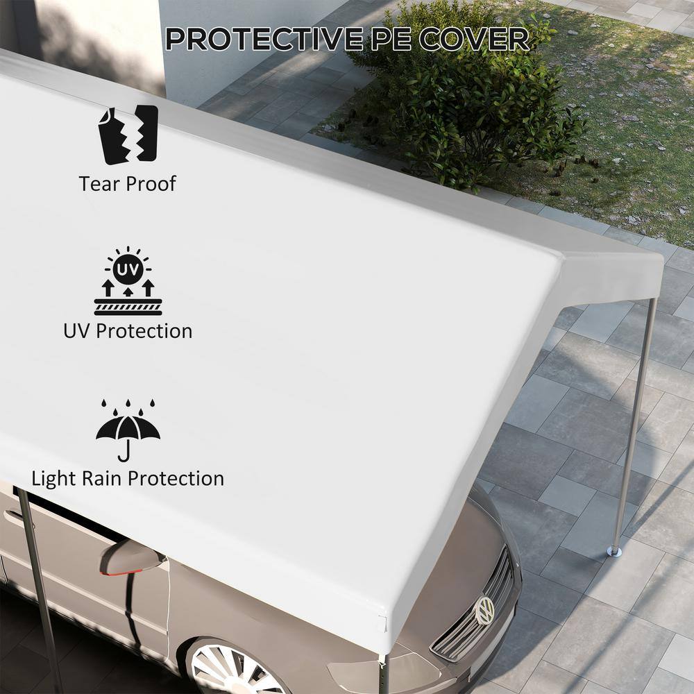 White Polyethylene Carport Replacement Canopy Cover with Bungee Cords