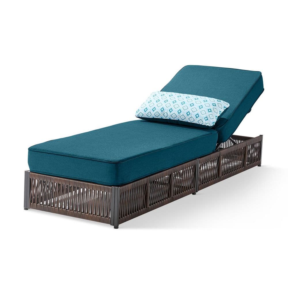 Facent Brown Wicker Outdoor Chaise Lounge Chair with Adjustable Backrest, 5 in. Peacock Blue Cushions and Lumbar Pillow price history on PriceWatchPro