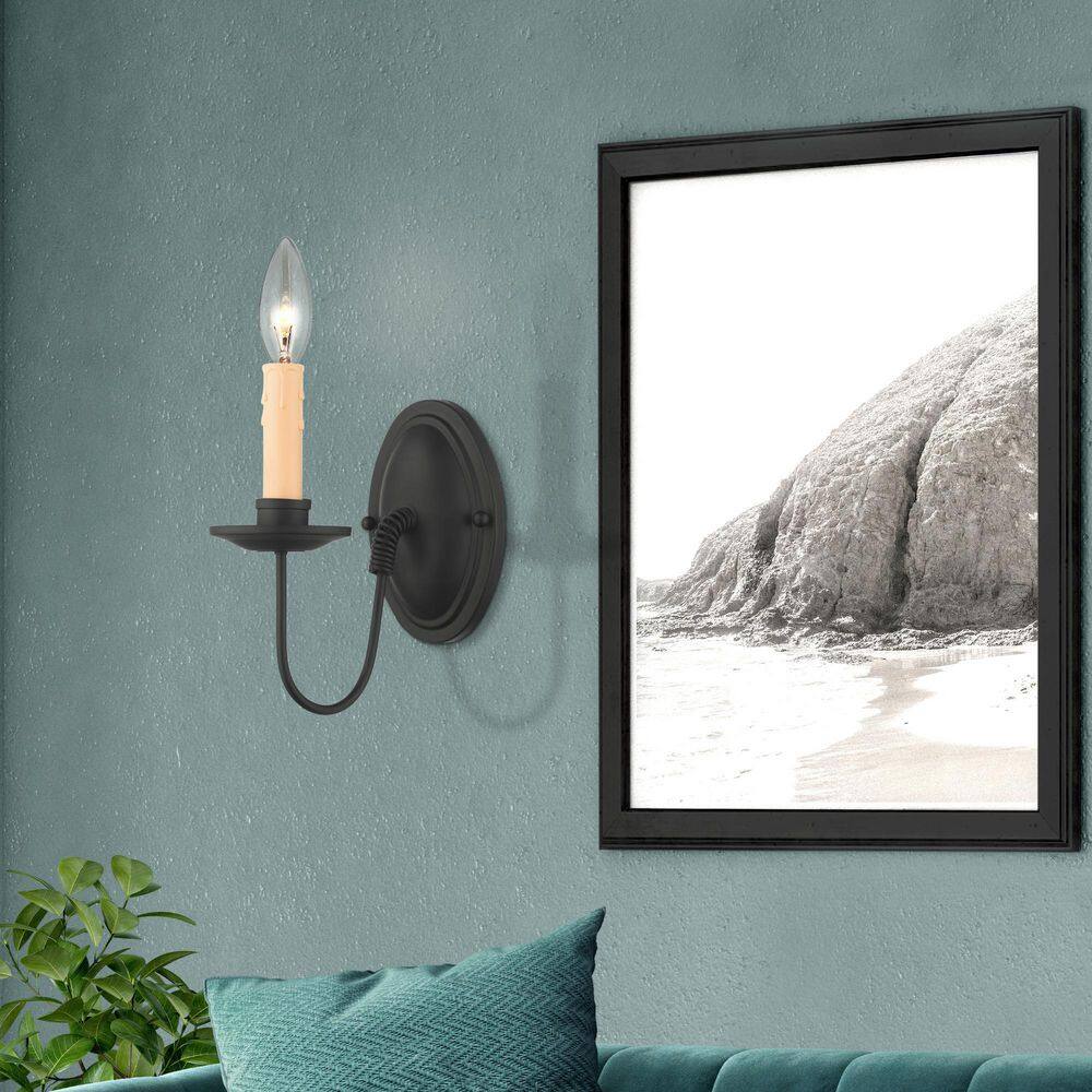 Transitional Black Steel 1-Light Wall Sconce with Dimmable Candelabra