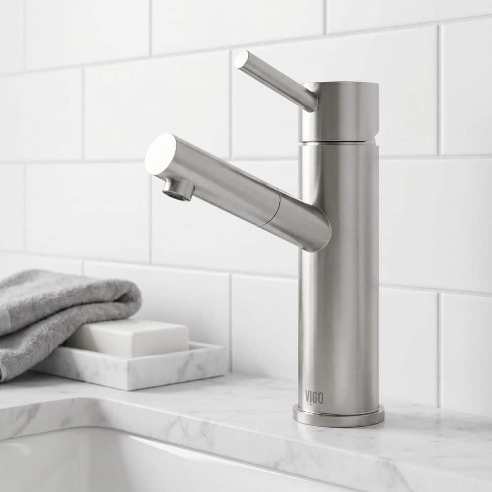 VIGO Noma Single Handle Single-Hole Bathroom Faucet in Brushed