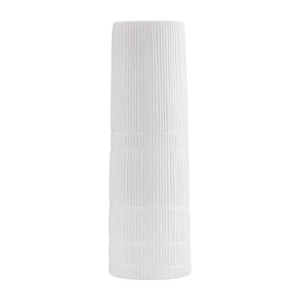 18 in. White Stoneware Lined Cylinder Decorative Vase