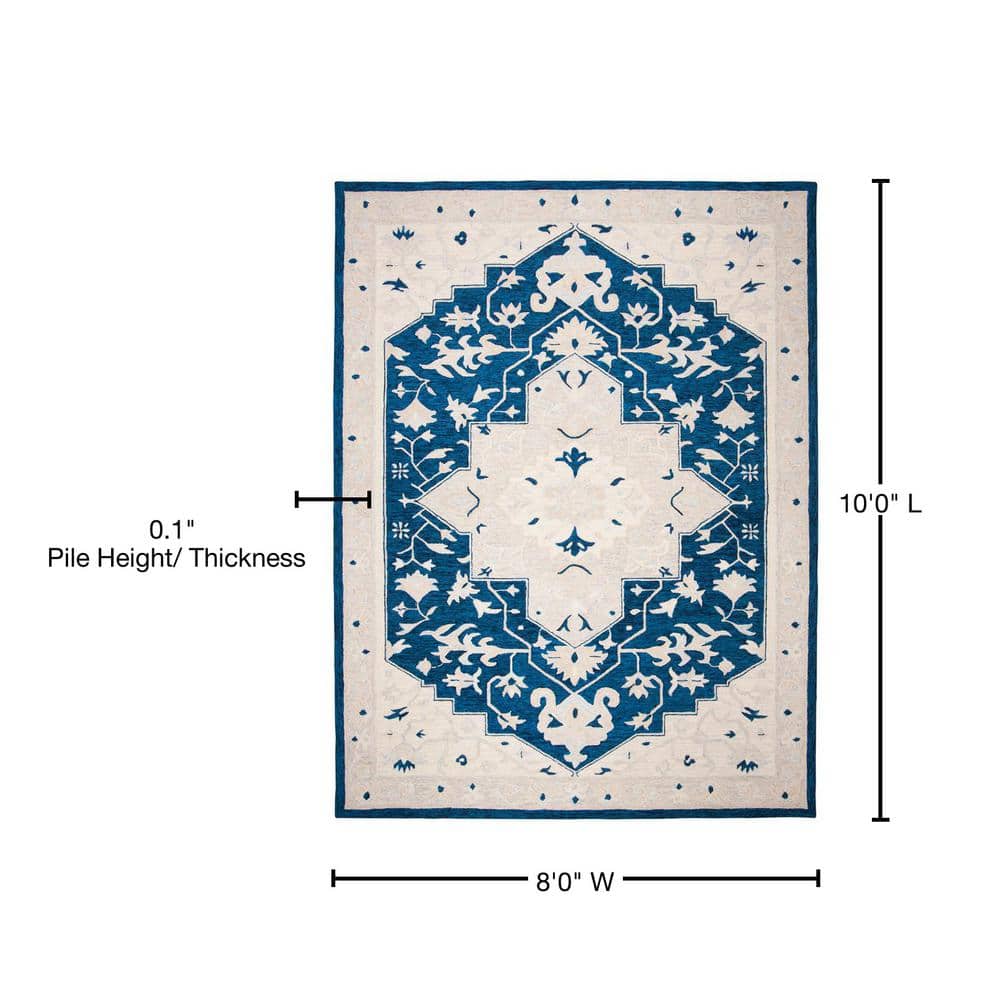 Navy and Ivory Tufted Handmade Wool 8' x 10' Area Rug