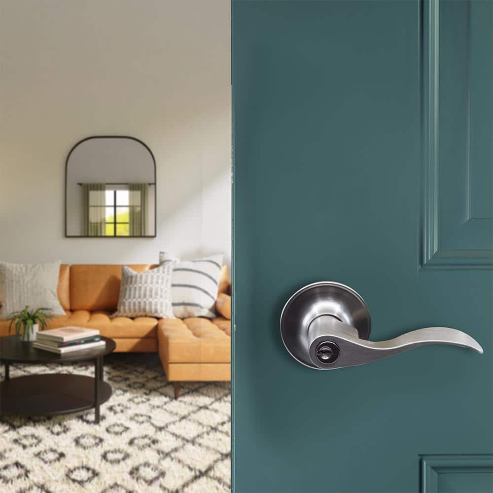 Satin Nickel Curved Lever Entry Set with Deadbolt