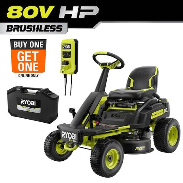 R1 80V HP Brushless Lithium Battery Cordless Electric 30 in. Riding Lawn Mower with 14 Ah Battery and Charger