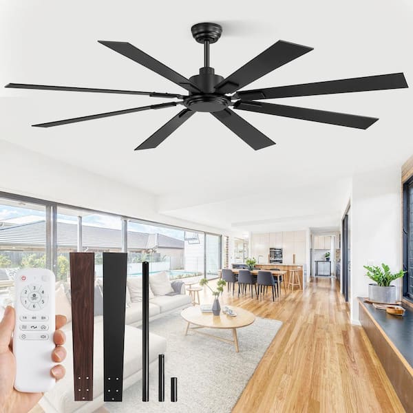 72 in. Indoor/Outdoor Matte Black DC motor Industrial Ceiling Fan with Dual-Finish Blades and Remote Control