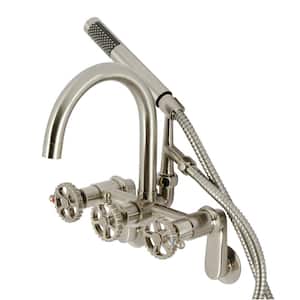 Fuller 3-Handle Wall-Mount Clawfoot Tub Faucet with Hand Shower in Brushed Nickel