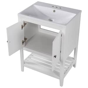 24in. Bathroom Vanity 24 in. W x 18 in. D x 33.6 in. H Single Sink Bath Vanity with with White Ceramic Top in White