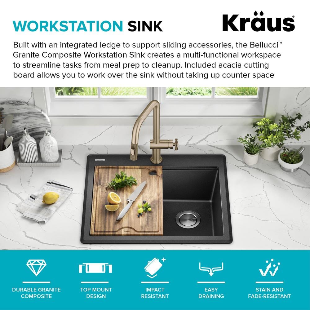 Metallic Black Granite Composite Single Bowl Kitchen Sink