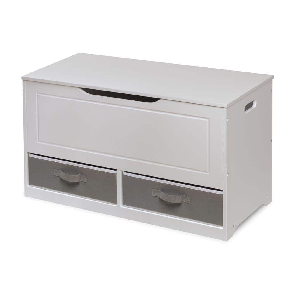 Dual-Tone White & Gray Toy Storage Bench with Reversible Baskets