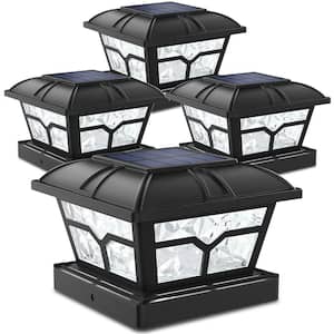 Outdoor Solar Post Cap Lights with 2-Color Modes and 8 LEDs for Garden Black (4-Pack)