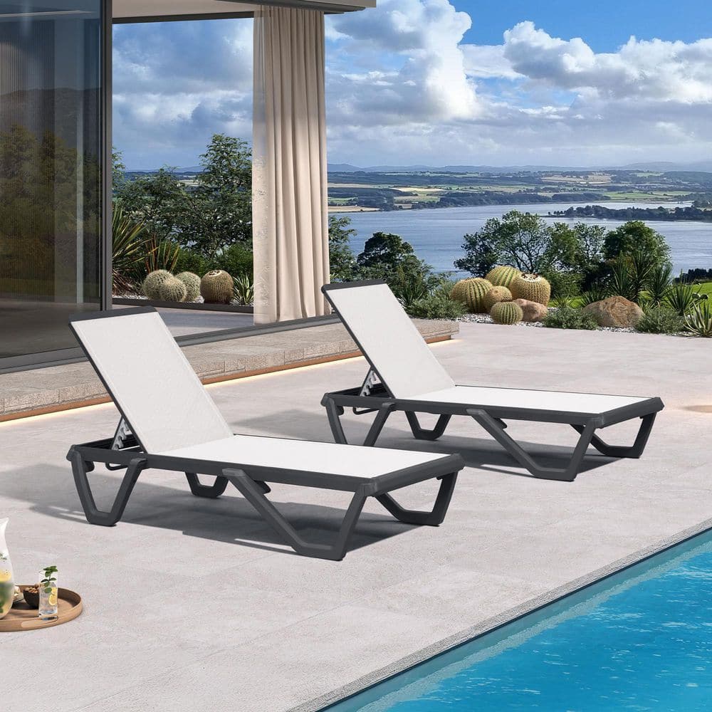 Outdoor Chaise Lounge Plastic Pool with Aluminum Frame Stackable Chairs for Poolside Beach Deck, White (2-Pack) price history on PriceWatchPro