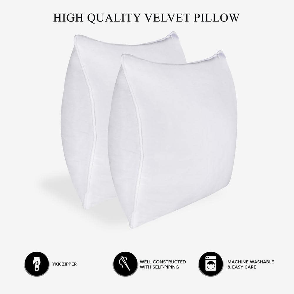 White Hypoallergenic Velvet Euro Pillow Covers Set of 2