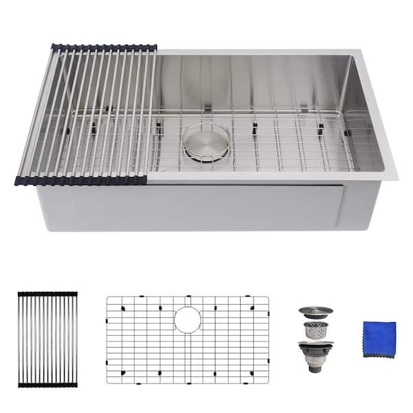 32 Inch Undermount Kitchen Sink-16 Gauge Stainless Steel Single Bowl，32"x18" Undermount Sink with 4 Accessories