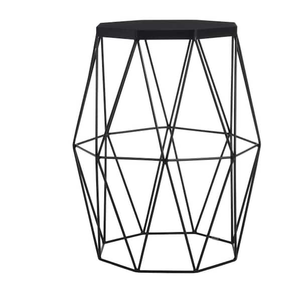 StyleWell Mettler Hexagonal Charcoal Black Metal Accent Table with Geometric Base (16 in. W x 20 in. H)