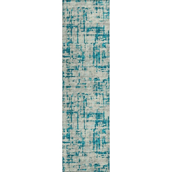 Addison Rugs Evolve Teal 2 ft. 3 in. x 7 ft. 6 in. Abstract Runner Rug