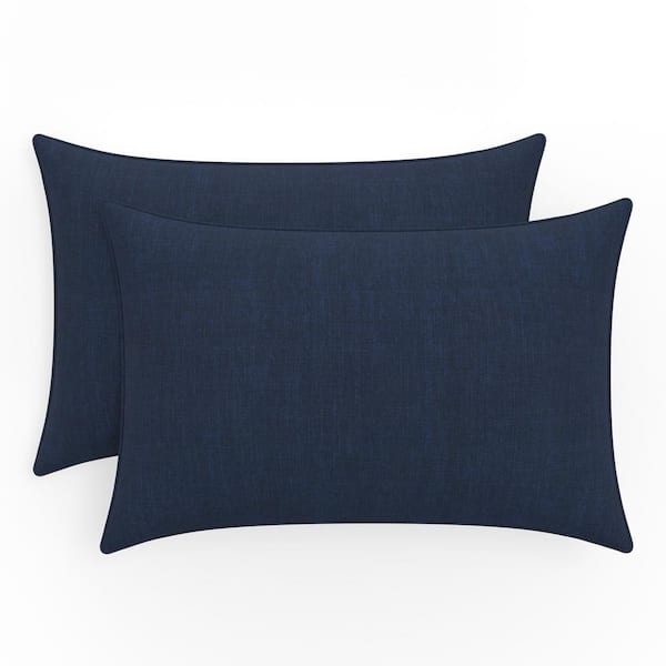 Pillow Perfect Solid Twill 24.5 in W x 5 in H Outdoor Lumbar Throw Pillows 2-Count in Splash Indigo Blue
