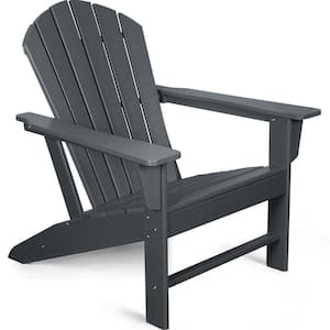 Traditional Curveback Gray Plastic Outdoor Patio Adirondack Chair Set of 1