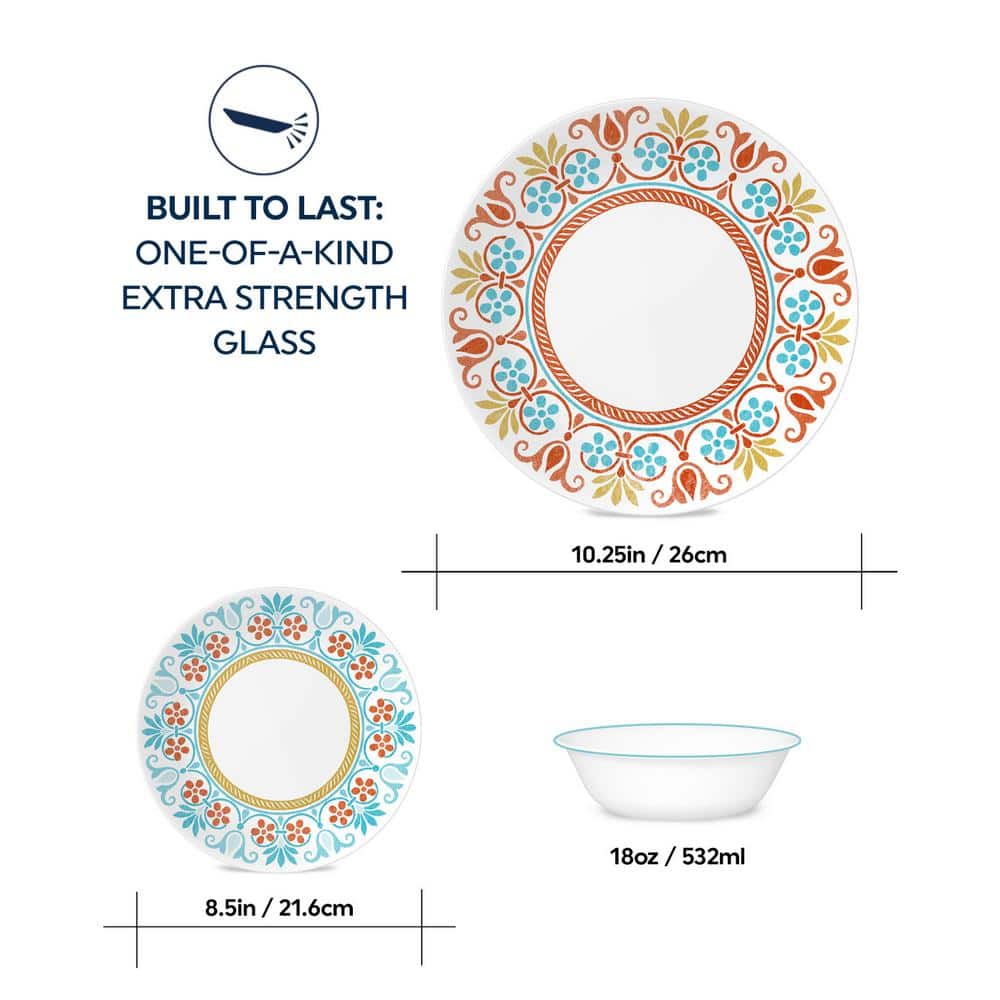 Terracotta Dreams Multicolor Floral Glass Dinnerware Set, Service for 4