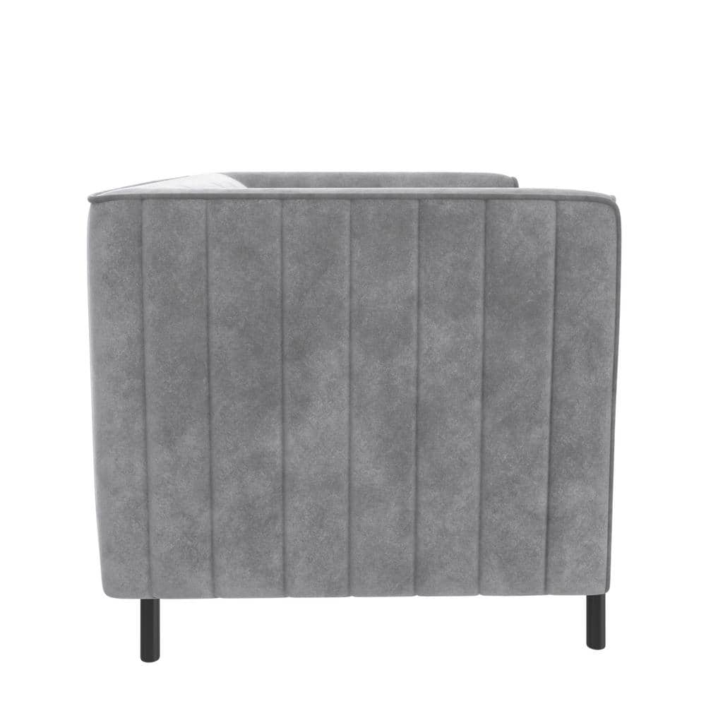 Light Gray Velvet Ribbed Accent Chair with Black Metal Legs