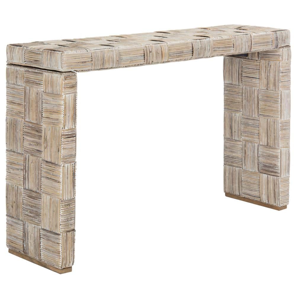 Adkin Whitewashed Rattan and Mango Wood Rectangular Console Table