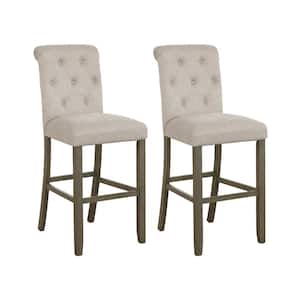44.5 in. H Rustic Brown and Beige Tufted Back Wood Frame Bar Stool with Fabric Seat (Set of 2)