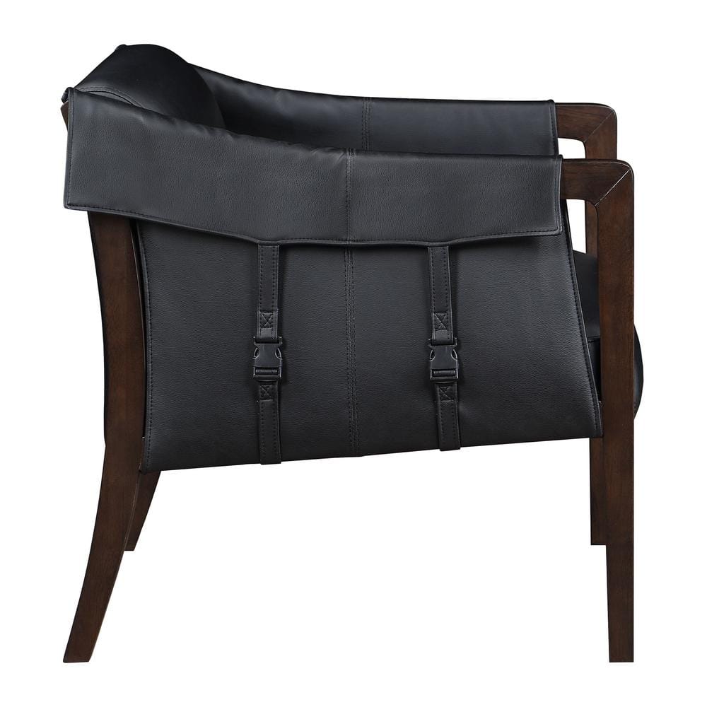 Parkfield Black Faux Leather Accent Chair with Walnut Frame