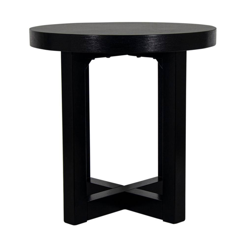 Black Round Solid Wood Accent Table with Cross Base, 22" Diameter