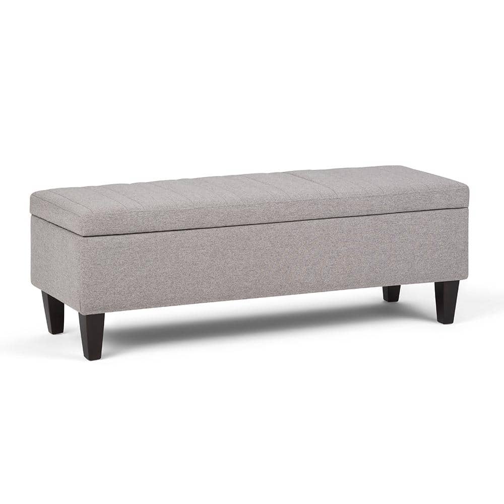 Gray Cloud Linen Rectangular Storage Ottoman with Lift-Up Lid