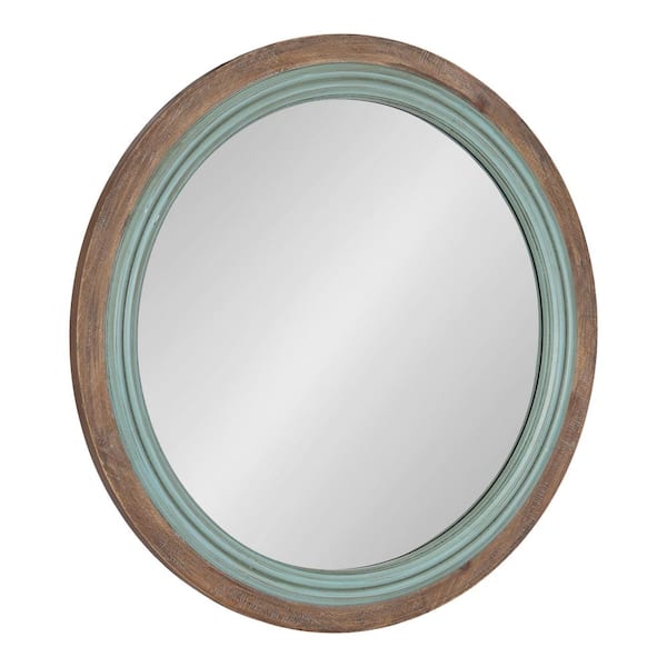 Kate and Laurel Palmer 26.00 in. W x 26.00 in. H Blue Round Farmhouse Framed Decorative Wall Mirror