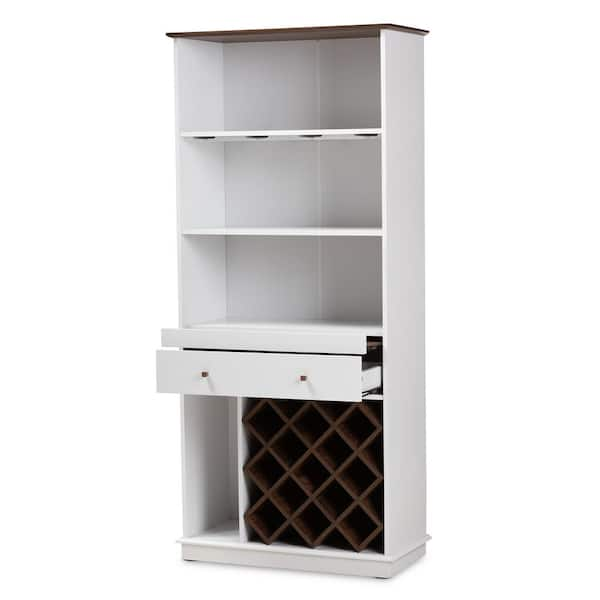 Baxton Studio Mattia 13 Bottle White and Walnut Brown Wine Cabinet