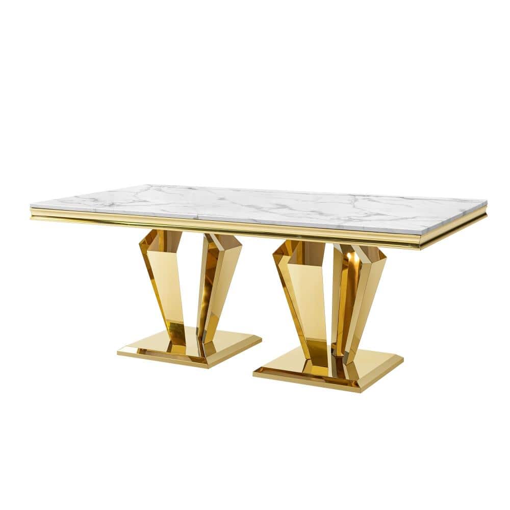 White Gold MDF 66.9 in. Diamond-Shaped Base Dining Table Seats 6 durable construction easy to install price history on PriceWatchPro
